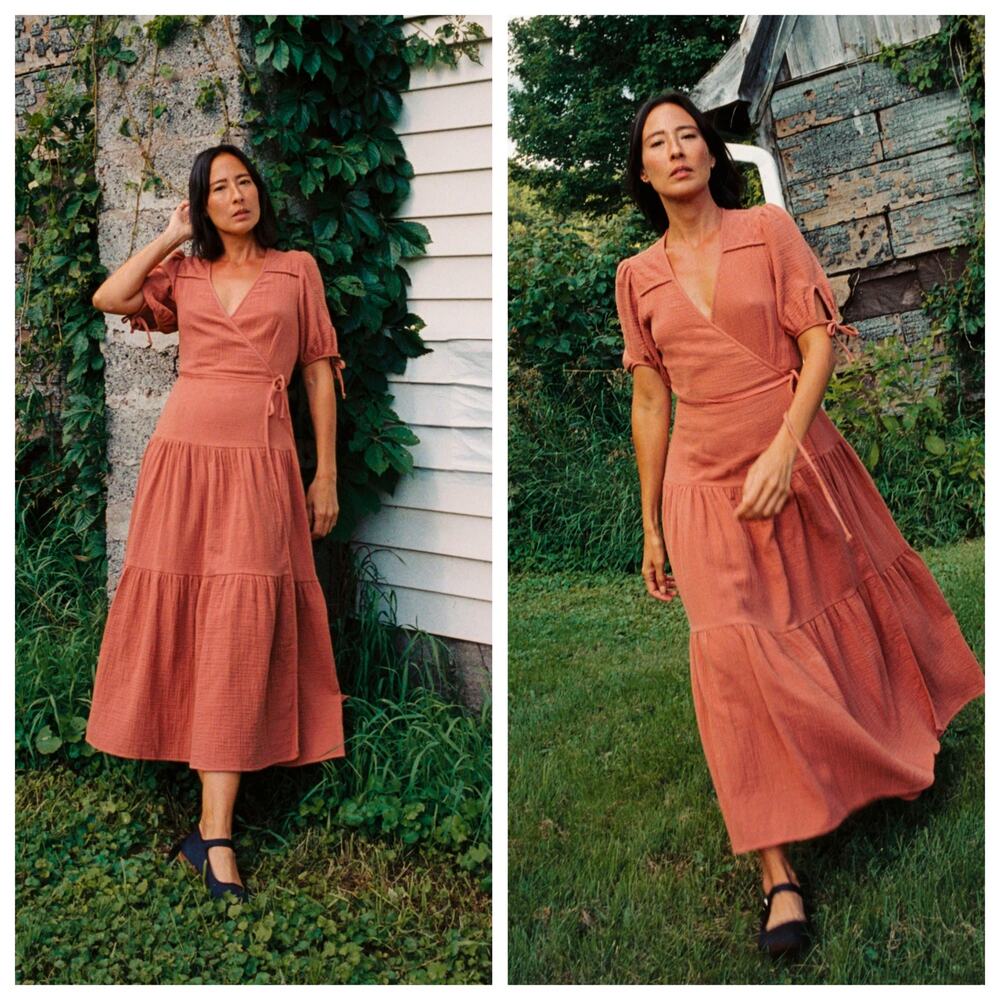 Christy Dawn Augusta Terracotta Gauze Wrap Dress Large